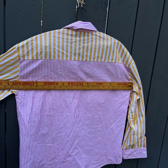 Yellow-Pink Striped Avant Garde Shirt S/M 100% Cotton Made in Japan VTG - Picture 7 of 9